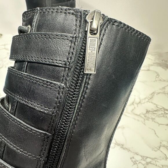 Harley Davidson Ladies Black Leather Boots Size 6 Mid Calf Buckles Zip Lace Up - Picture 10 of 16